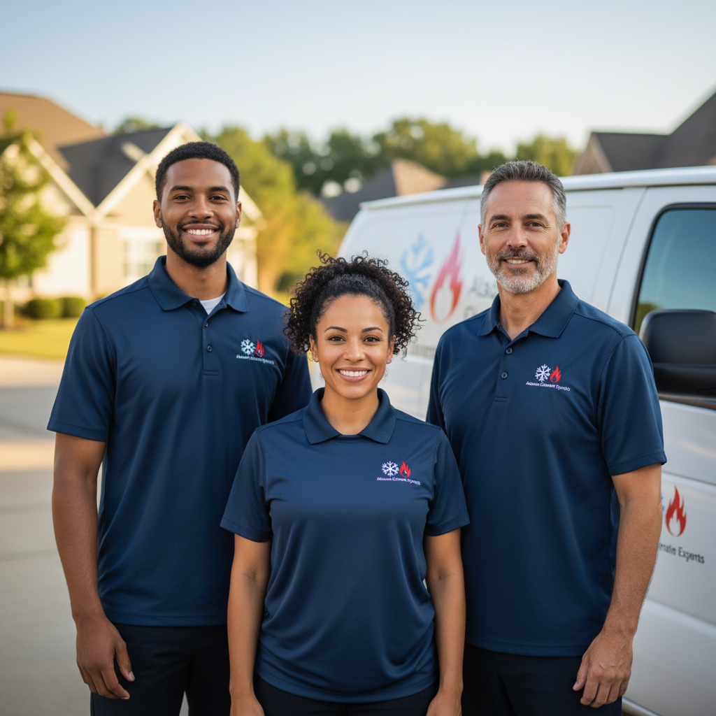 Bama Breeze team of HVAC technicians standing together and smiling